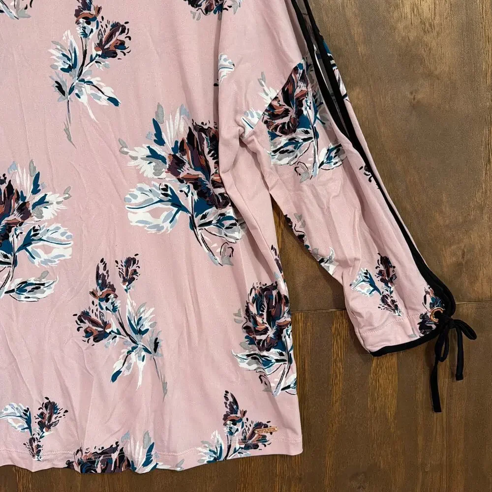 Ivanka Trump Womens Blouse Pink Cold Shoulder Floral Open Sleeve Stretch Small